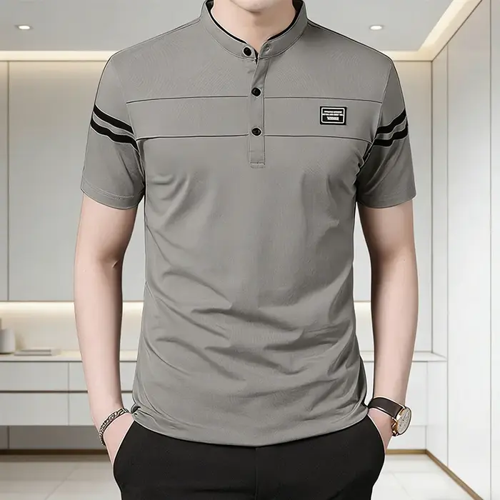 T-shirt POLO d'été pour hommes, décontracté, en coton, respirant, col montant, manches courtes, coré