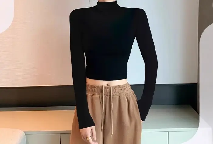 T-shirt noir à manches longues pour femmes