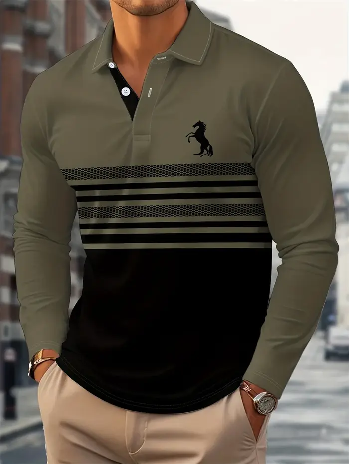 Chemises polo simples à rayures pour hommes, imprimées en 3D, décontractées, à manches longues, pour l'été, chemises polo d'affaires, amples, respirantes