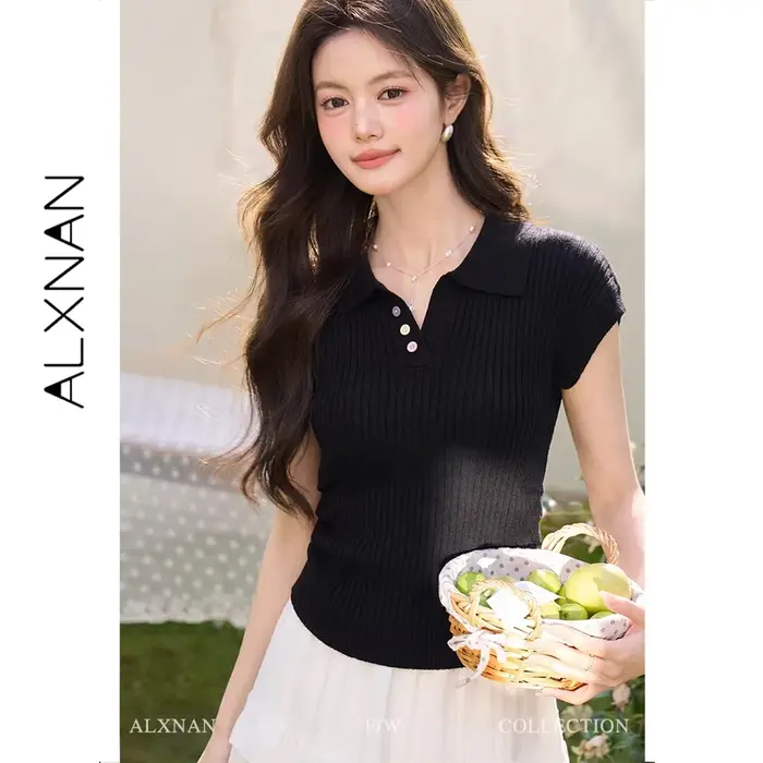 ALXNAN T-shirt pour femme à col revers