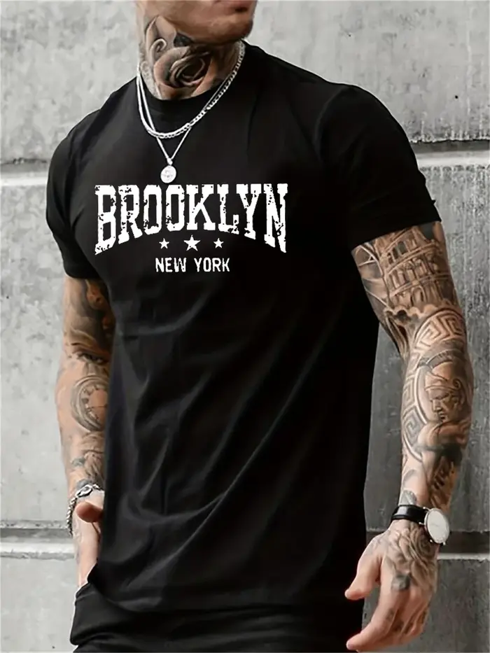 Hommes 100% pur coton été décontracté ample Brooklyn New York lettre imprimé confortable col rond à