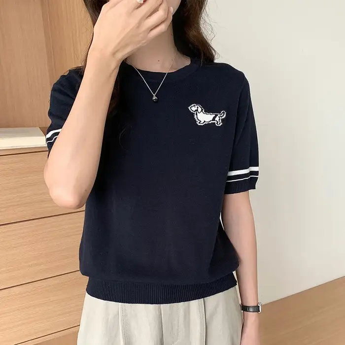 T-shirt d'été pour femmes, 100% coton, manches courtes, col rond, vêtements décontractés, pull basiq