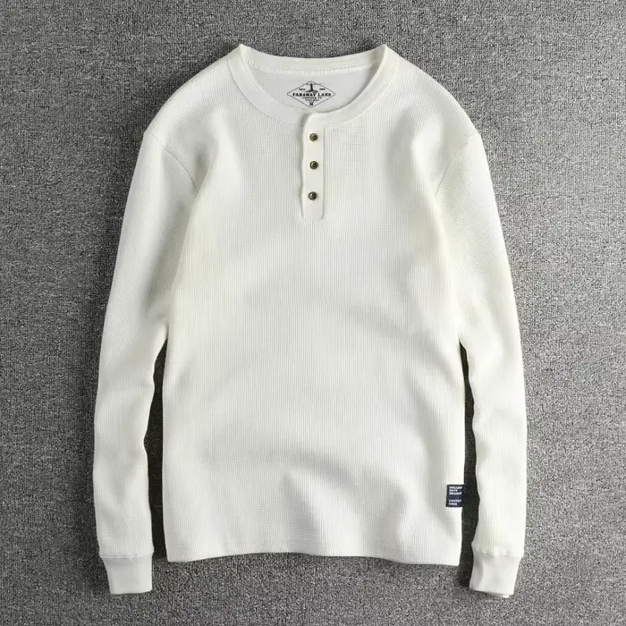T-shirt à manches longues en tissu gaufré pour hommes