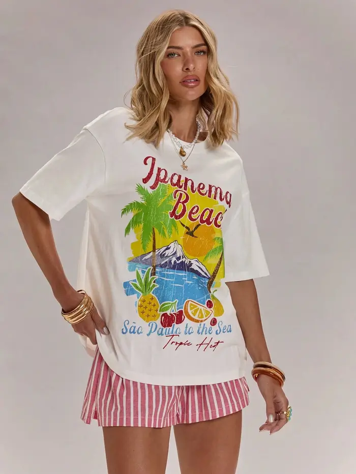 T-shirts pour femmes Ipanema Beach Coconut Trees Fruits Print