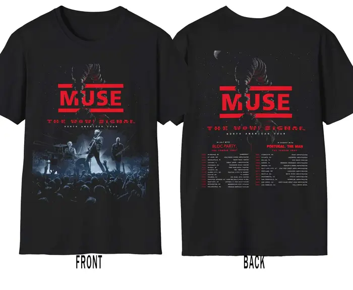 T-shirt graphique Muse The New 2026 Signal North American Tour Band, Concert de rock, manches courte