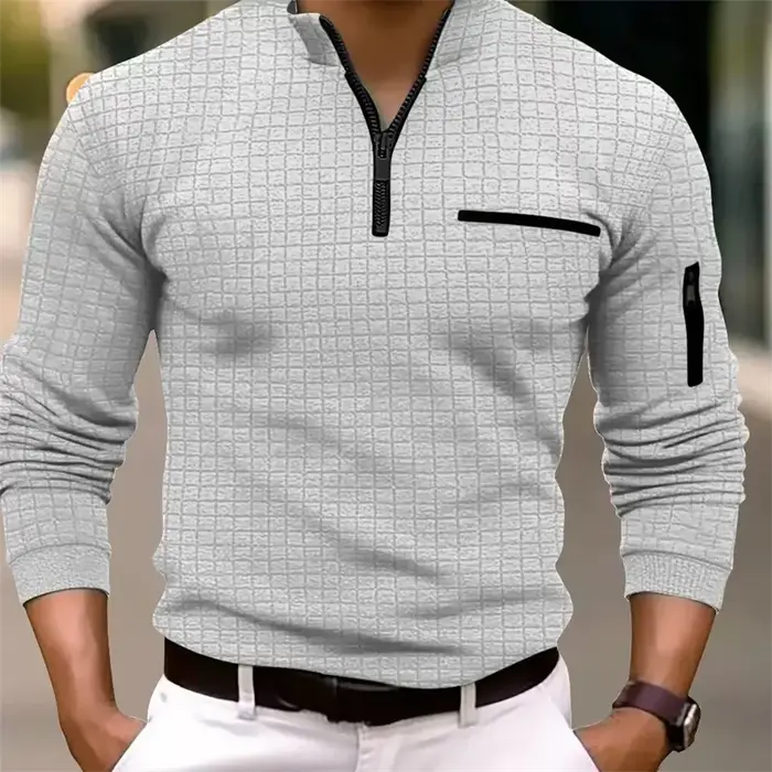 POLO carré rayé à manches longues pour hommes