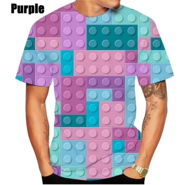 Nouveau T-Shirt blocs de construction imprimé hommes vêtements à manches courtes T-Shirt pour hommes