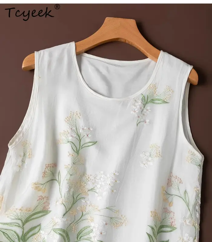 Tcyeek t-shirt 100% soie véritable pour femmes