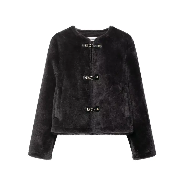 HH femmes hiver manches longues réversible veste mode décontracté ample manteau court femme noeud boucle poche col rond