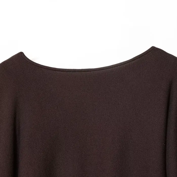 Haut élégant en tricot superposé pour femme, col ample, en fibre de polyester, col rond, manches courtes, confortable et décontracté