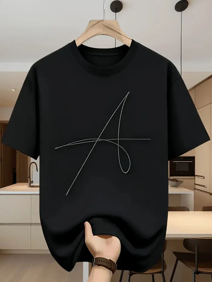 T-shirt imprimé simple coupe trapèze, col rond ample, manches courtes, style décontracté, respirant et doux pour la peau