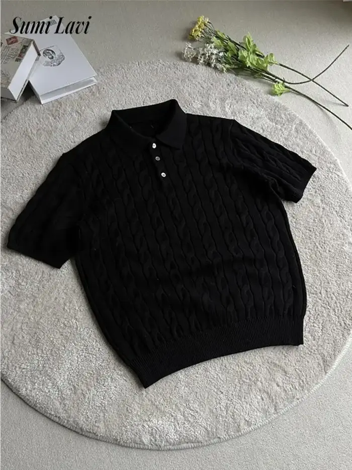 À la mode Slim Fit hommes tricoté polos été décontracté torsion Jacquard hauts en tricot