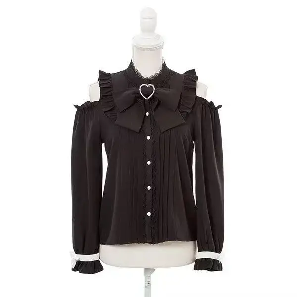 Chemisier Tendance Japonais Style Doux Blouses à Manches Longues avec Nœud pour Femme Y2K Tops de Fête 2026