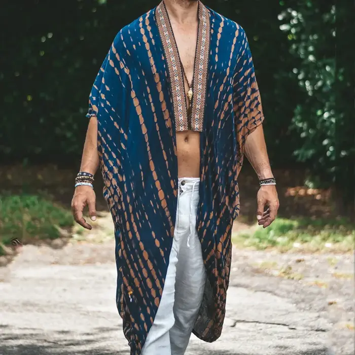 Hommes demi manches chemises de plage vêtements 2025 été Boho impression 3D Blouse Vintage basique surchemise mâle décontracté longue Trench hauts nouveau