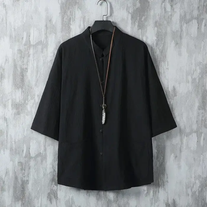 Chemise à col mandarin unie légère pour homme