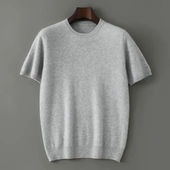 Lancement du nouveau produit: pull tricoté à manches courtes et col rond pour hommes, 100% laine mér