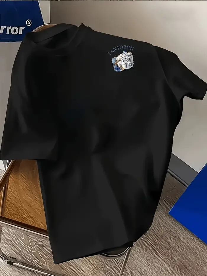 T-shirt pour homme en coton 100% avec imprimé de l'île de Santorin en Grèce
