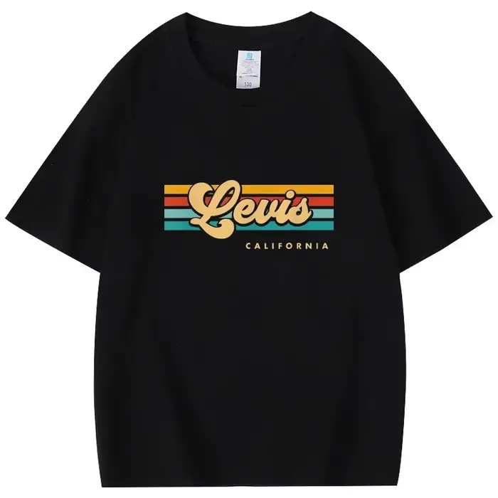 2025 nouvel été à manches courtes haut hommes et femmes mode rétro coucher de soleil rayure Levis, c