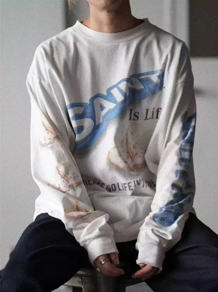 Yao mode SAINT OF MICHAEL Y2k rétro Vintage drôle graphiques imprimer à manches longues hauts hommes vêtements ample