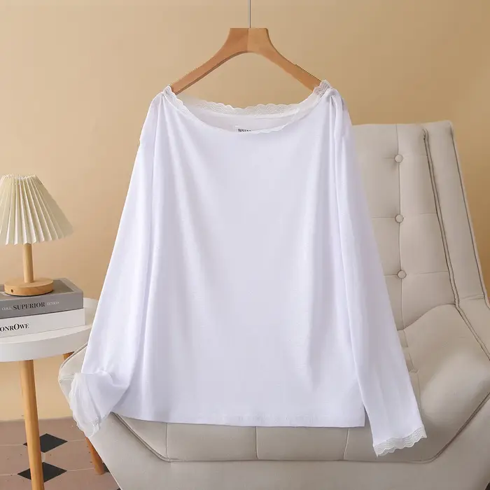 Mode grande taille femmes T-Shirt automne nouveau Style épaules nues à manches longues couleur unie 