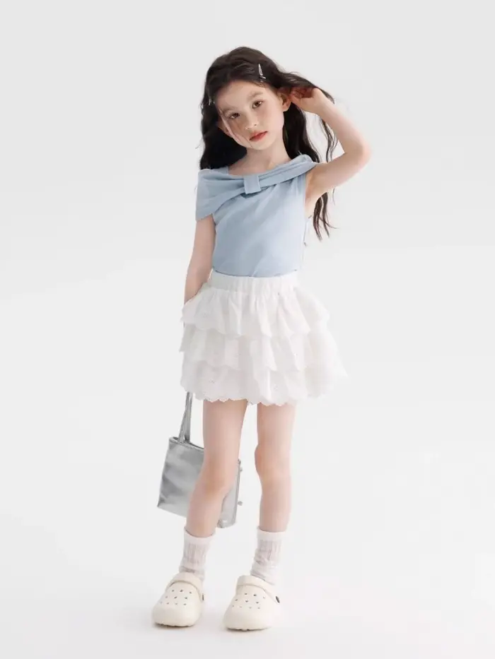T-shirt bleu à épaules dénudées pour filles