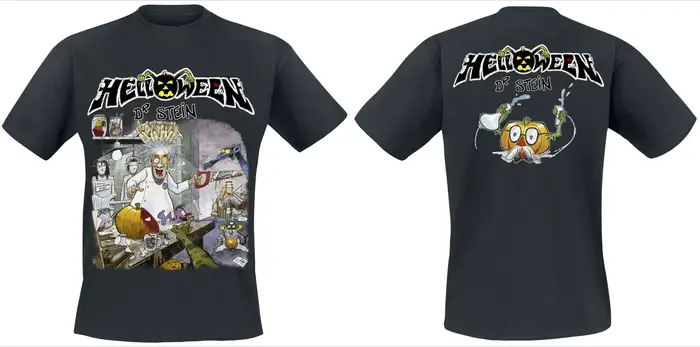 Helloween Dr. Stein Tee, T-shirt Power Metal avec imprimé de dessin animé de laboratoire et logo du