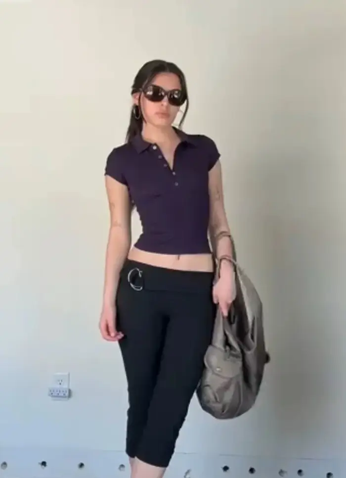Débardeur violet Polo manches courtes polyvalent été incontournable couleur pourpre minceur coupe régulière t-shirt