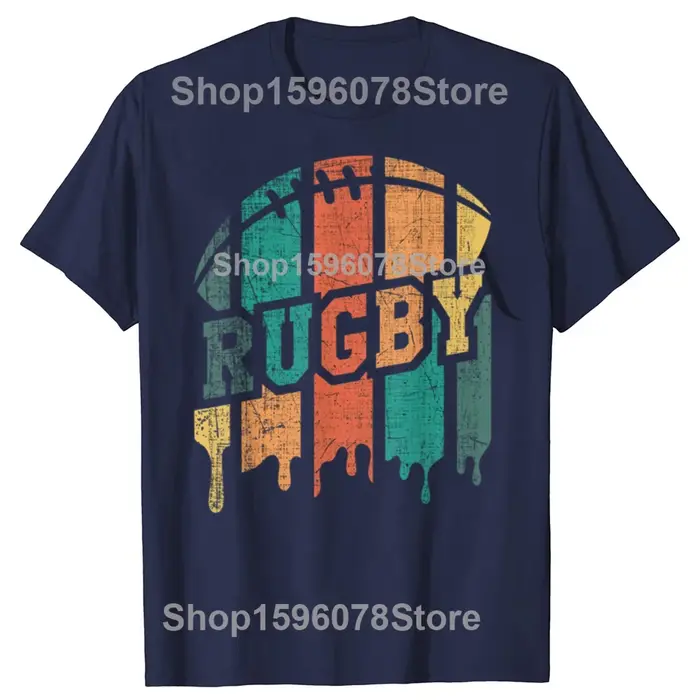 T-shirt vintage de sport pour homme et garçon, motif dessin animé mignon, style rétro, pour le rugby et le football, tee-shirt tendance à manches courtes pour homme et femme