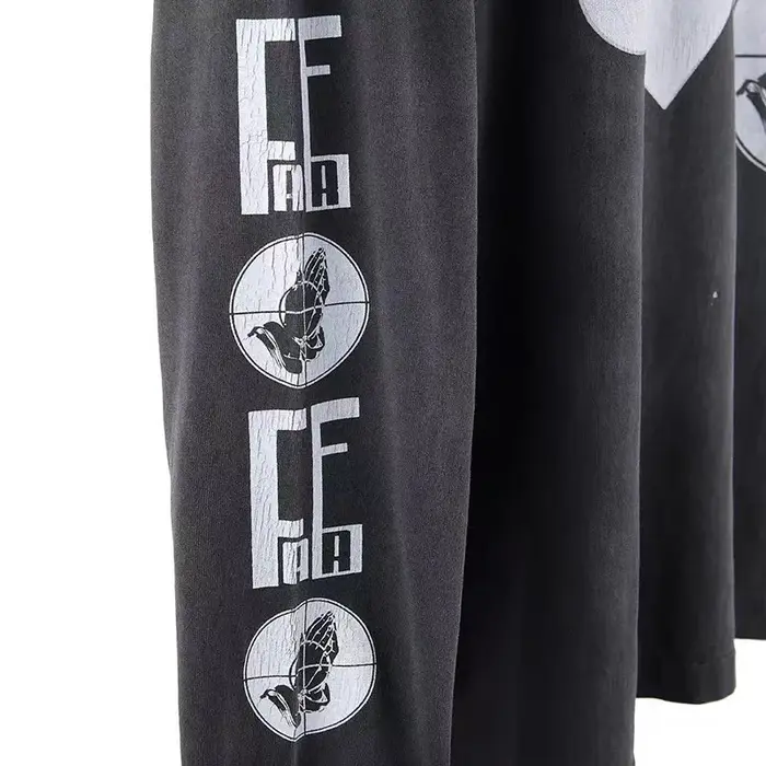 Nouveau Streetwear SAINT à manches longues t-shirt hommes femme lavé faire vieux endommagé mode col rond haut