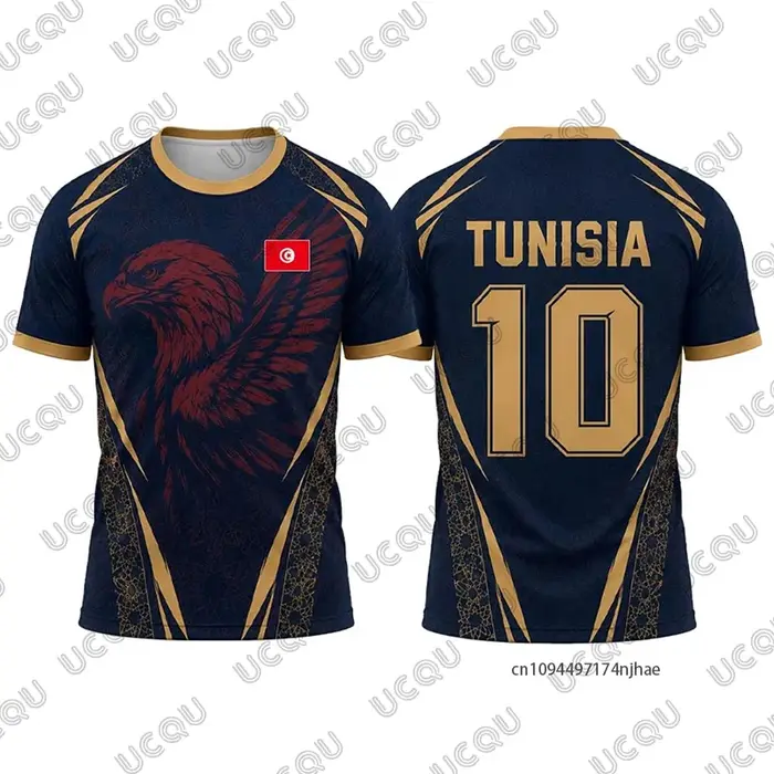 Nouveau maillot de football d'été à imprimé drapeau tunisien pour hommes et femmes