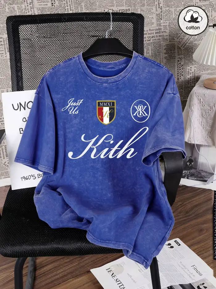 T-shirt délavé en coton pour homme Just Us Kith Art Letter Printing