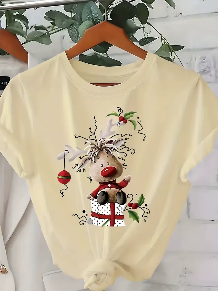 100% coton T-Shirt femmes noël graphique imprimé
