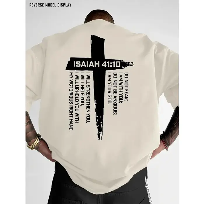 T-shirt graphique avec croix chrétienne et verset biblique pour hommes