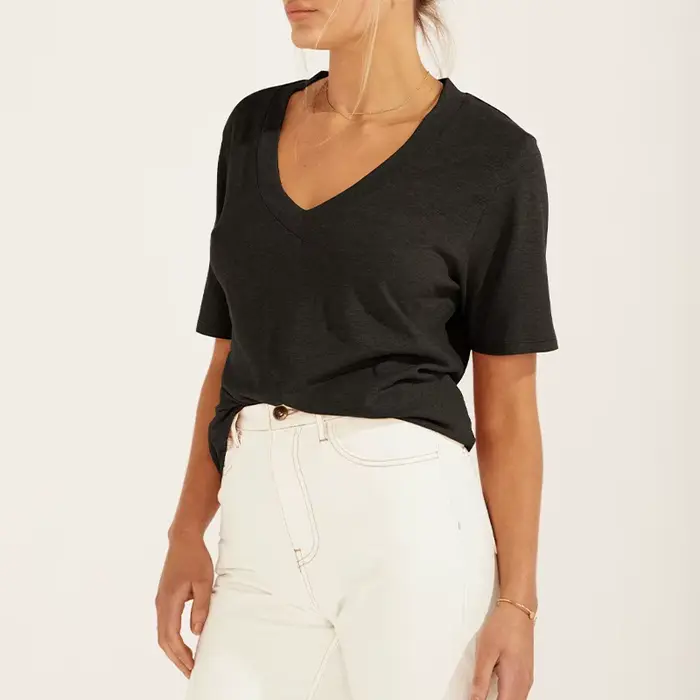 75% coton femmes T-shirt Sexy col en v à manches courtes t-shirts et chemisiers haut pour femme jeun