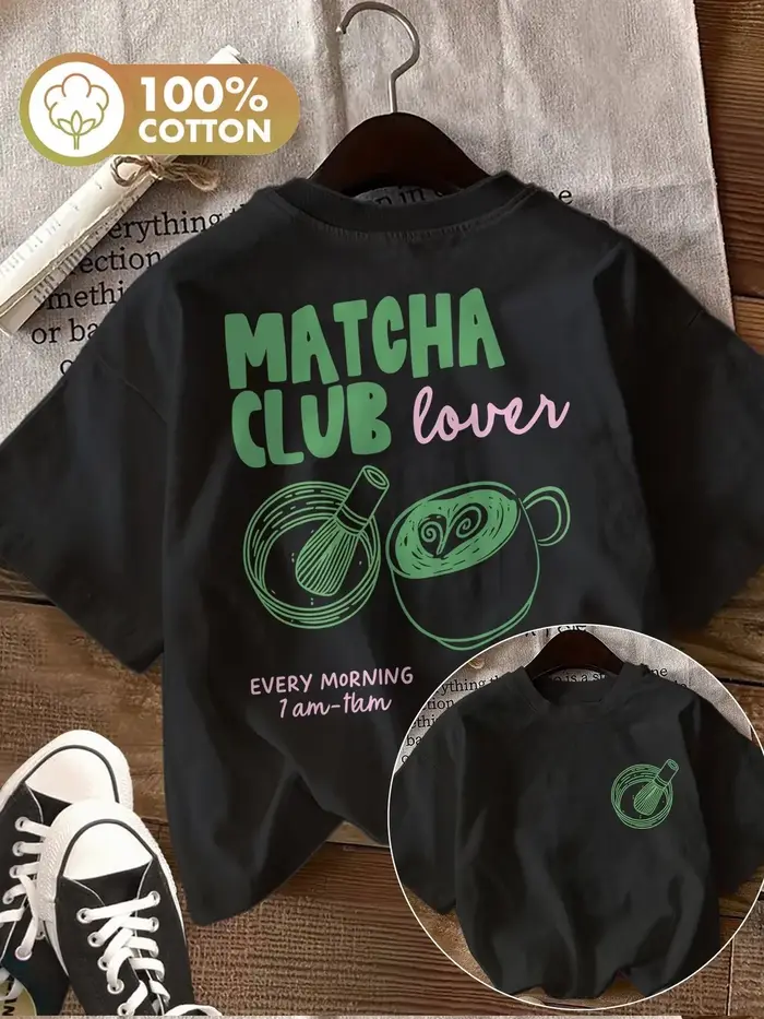 T-shirt graphique en coton pour femme, motif Matcha Club Lover, imprimé Matcha Latte vert mignon, st