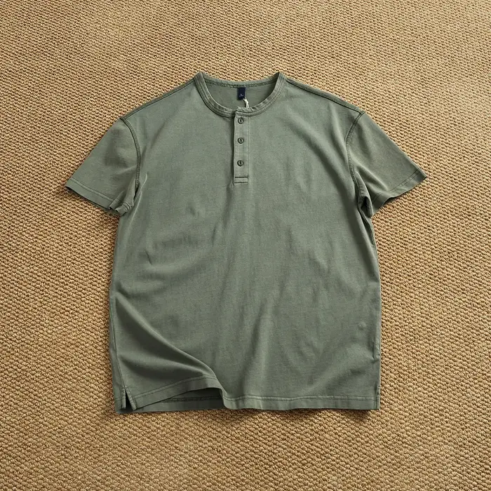 Chemise Henley rétro en coton pur