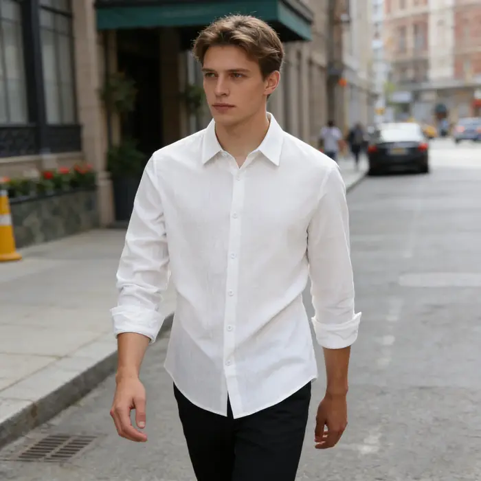 Chemise en coton et lin pour homme, vêtements décontractés pour homme, hauts de qualité supérieure, chemises noires et blanches, chemise à manches longues pour homme, style business