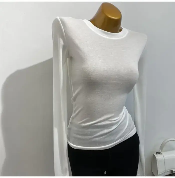 Mince doux américain à manches longues T-shirt col haut empilé serré Perspective bas chemise femmes coupe ajustée hauts Sexy Streetwear