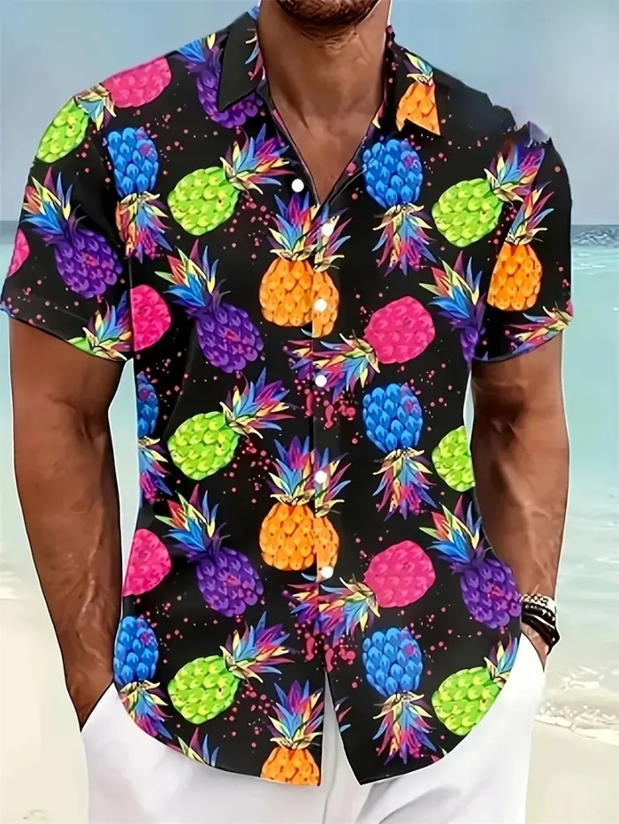 Chemise hawaïenne pour hommes abstraite banane ananas impression 3D t-shirt 2025 drôle fruits été Blouse revers manches