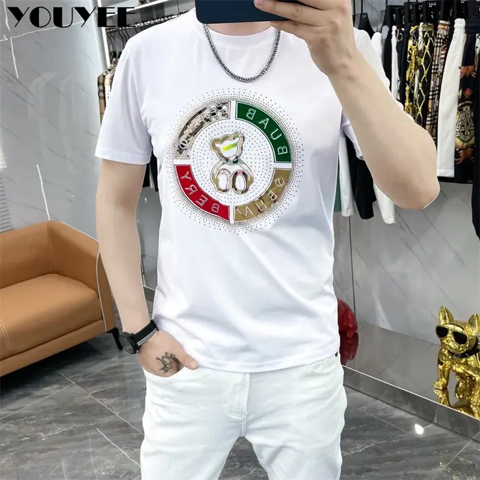 T-shirt homme marque de mode ours impression hommes t-shirts haute qualité coton mercerisé mince homme hauts jeunesse casual hommes vêtements 6XL