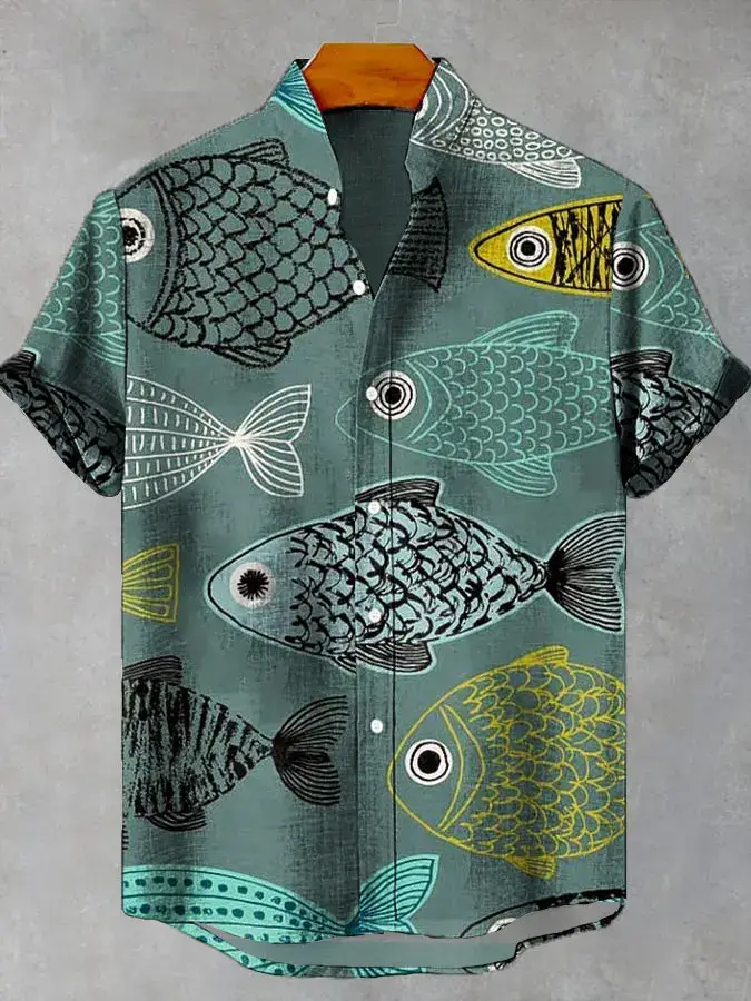 Chemise d'été décontractée à manches courtes pour hommes, chemise à revers boutonnée, hauts surdimen