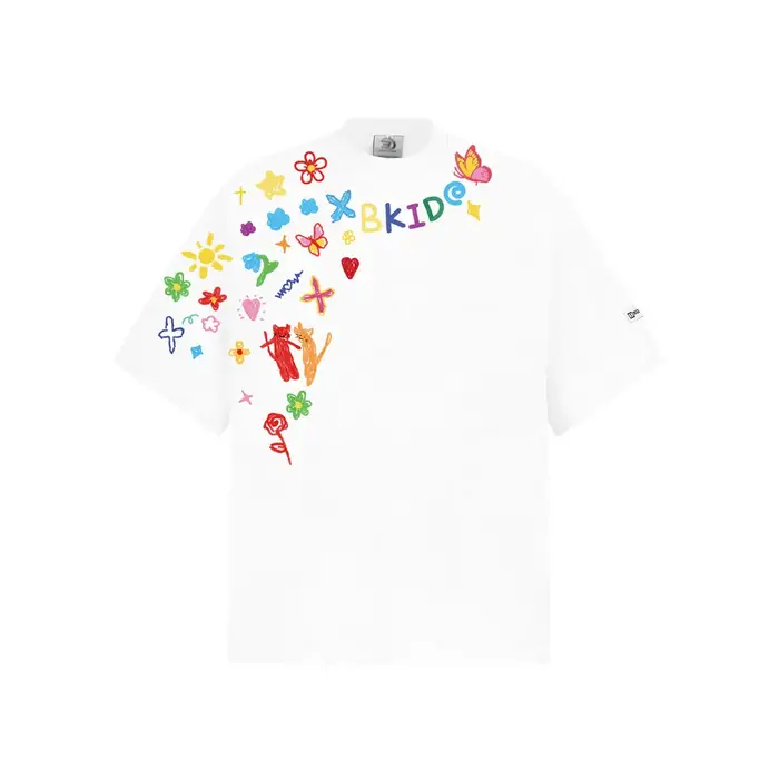 Graffiti imprimé T-shirt à manches courtes hommes dessin animé créatif été haute rue demi-manches col rond coton
