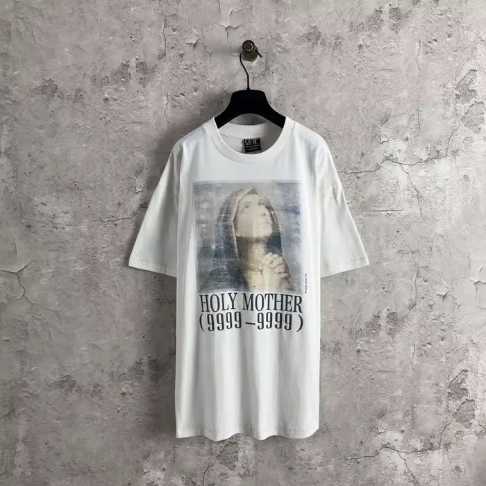 T-shirt Saint Print pour Hommes et Femmes, Motif Lettres Avant et Arrière, Coupe Oversize, Style Vin