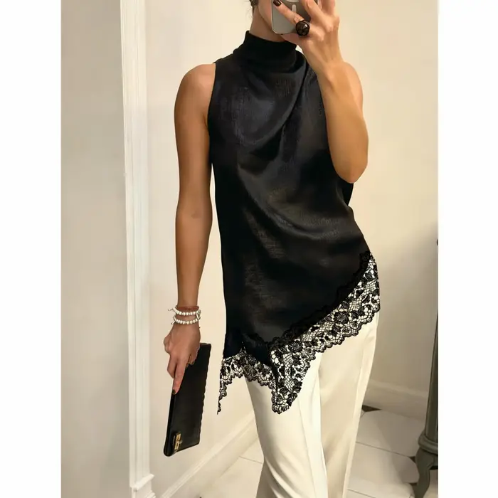 Xingqing y2k débardeurs femmes élégantes vêtements couleur unie col haut sans manches asymétrique de