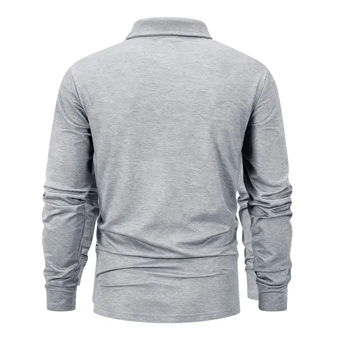 Printemps hommes d'affaires décontracté à manches longues Polo couleur unie à la mode respirant confortable Polos