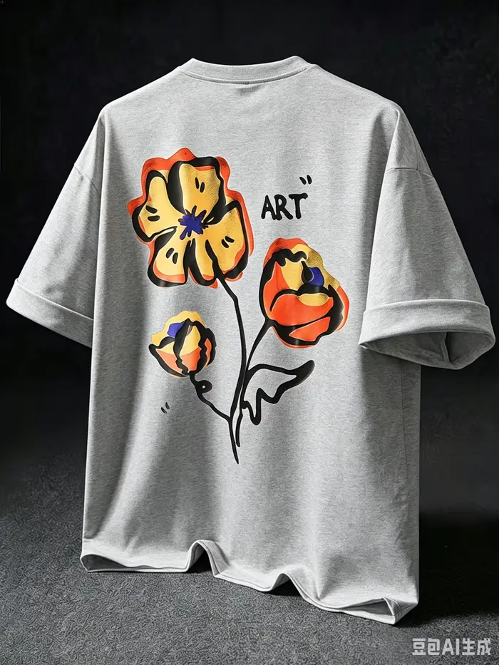 T-shirt imprimé avec des motifs floraux abstraits | Abricot