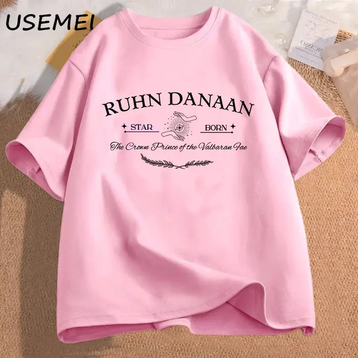Ruhn Danaan-T-Shirt à Manches Courtes en Coton pour Amoureux des Livres, Vêtement Croissant de Ville