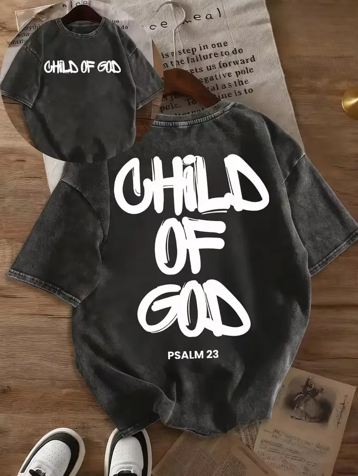 T-shirt graphique vintage délavé « CHILD OF GOD Psalm 23 », tee-shirt décontracté surdimensionné pou
