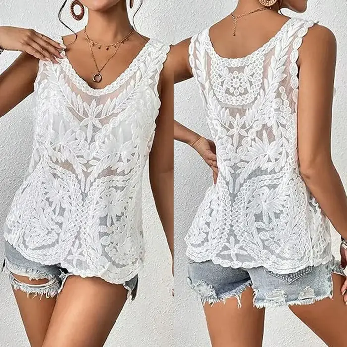Haut en tricot ajouré au crochet pour femme