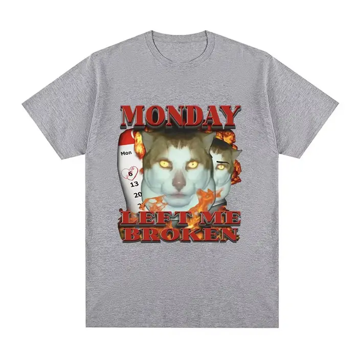 T-shirt graphique humoristique « Funny Monday Left Me Broken Cat Meme » pour homme